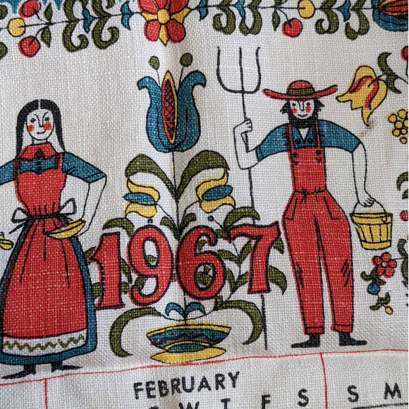Vintage 60's Pennsylvania Dutch Style 1967 Calendar Linen Tea Towel with Sayings - Picture 4 of 10